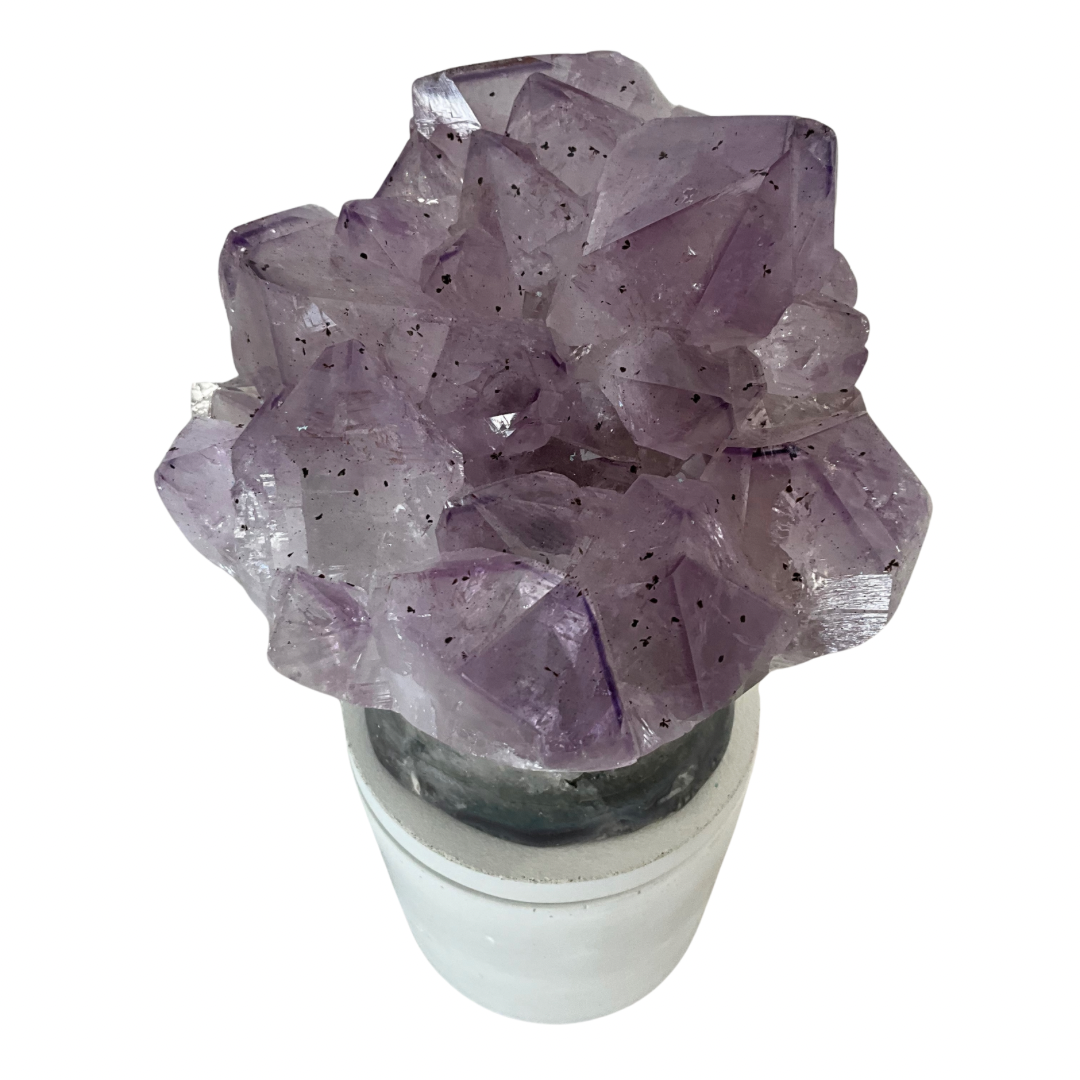 Amethyst "Flower" Cluster Crystal Lid Gardenia Candle