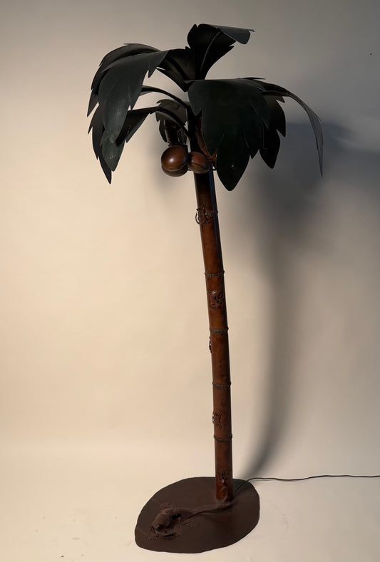 Vintage Metal Palm Tree Floor Lamp with Coconuts Accent