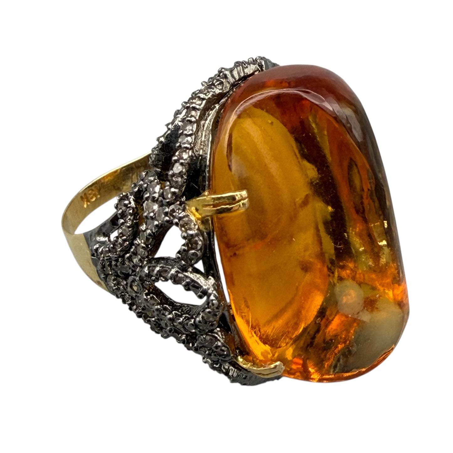 Golden Topaz Abstract Ring with Diamonds