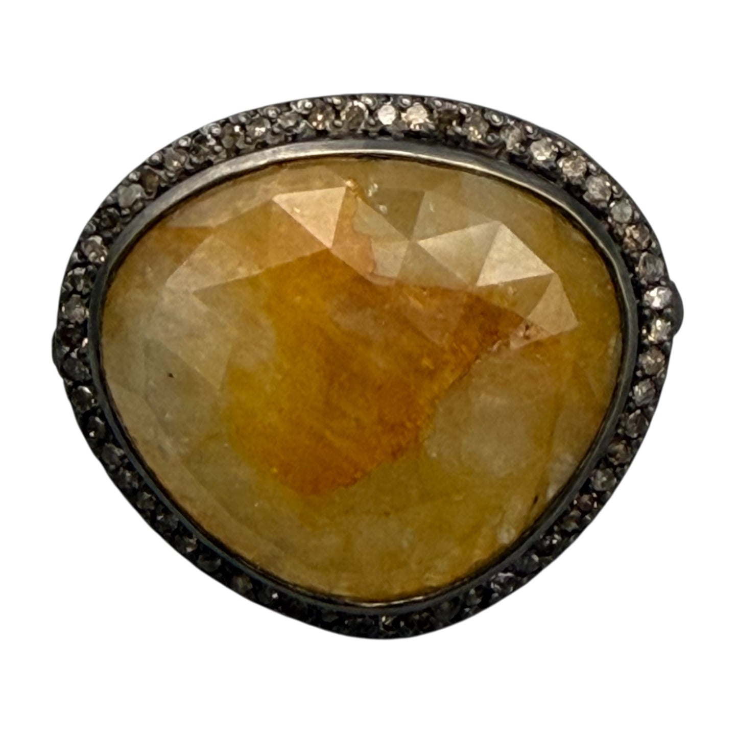 Faceted Orange Sapphire and Diamond Ring
