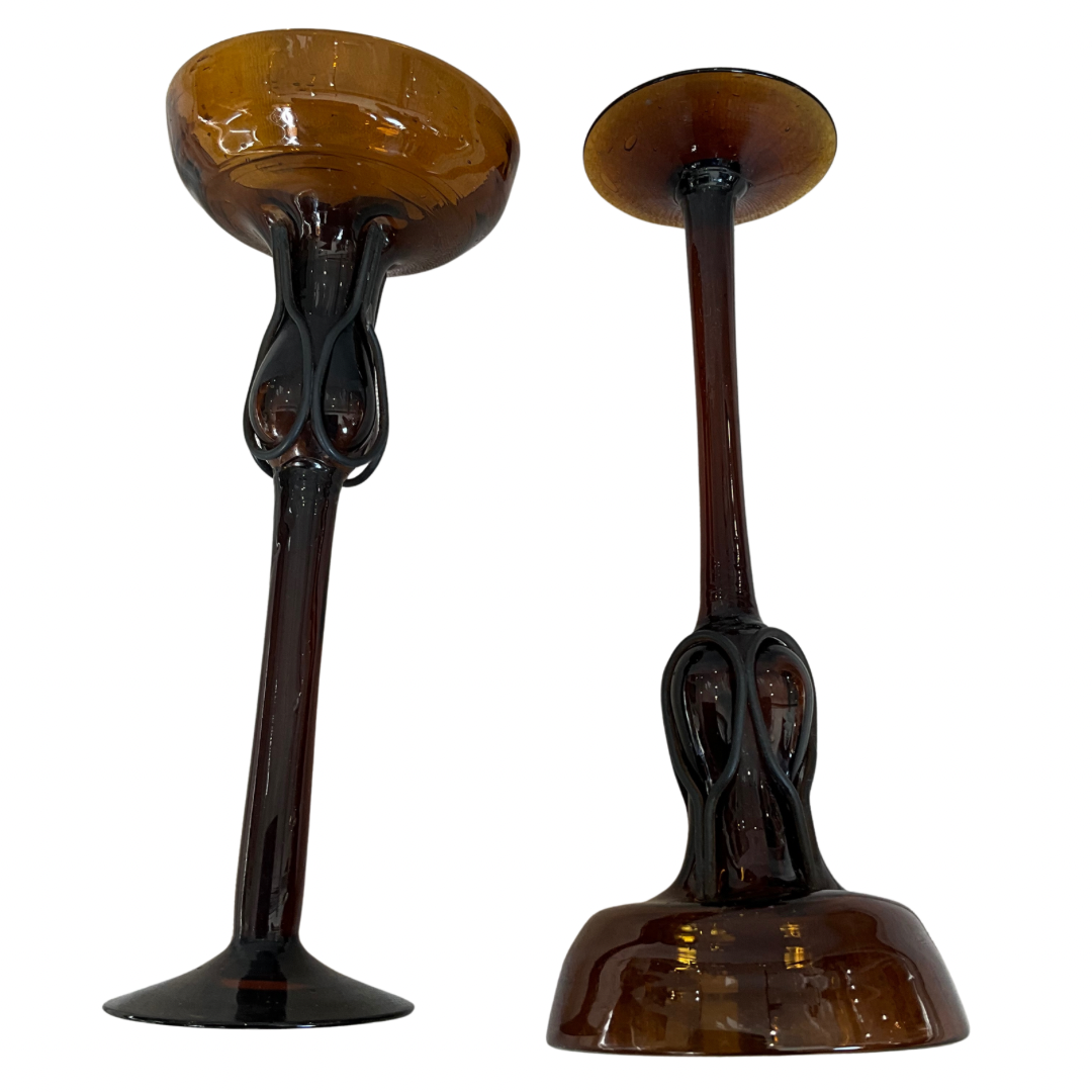 Hand Blown Amber Glass Candle Holders