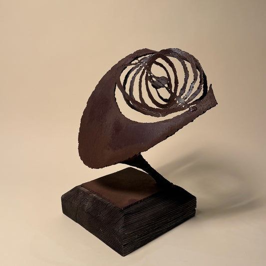Vintage Abstract Kinetic Metal Sculpture on Wood Base
