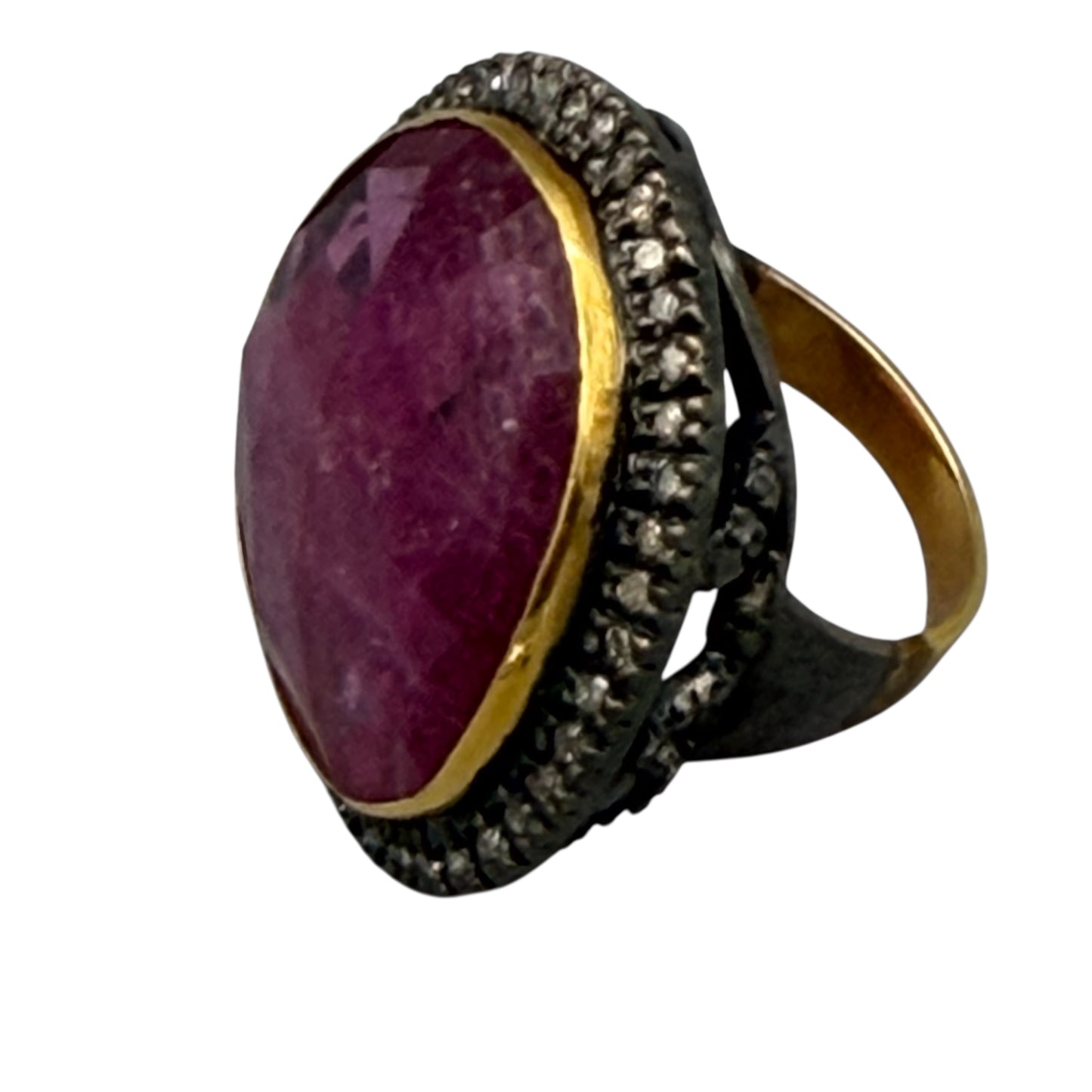 Faceted Pink Sapphire Ring with Diamonds