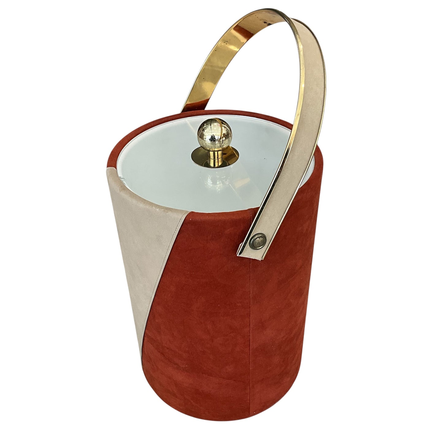 Mid-Century Sueded Ice Bucket with Brass Accents