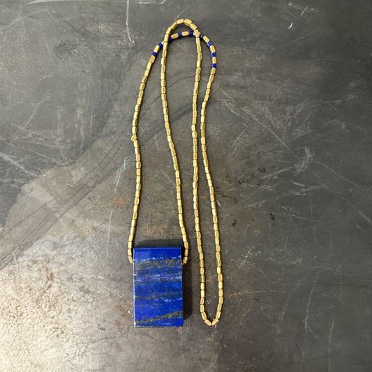 Lapis Lazuli w/ Brass Beads and Blue Glass Bead Necklace