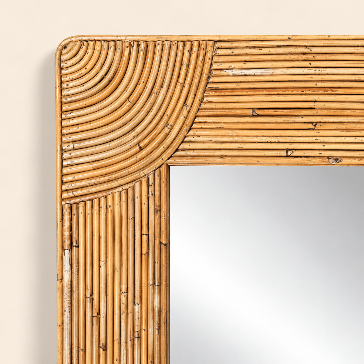 Large Rattan Frame Vintage Mirror