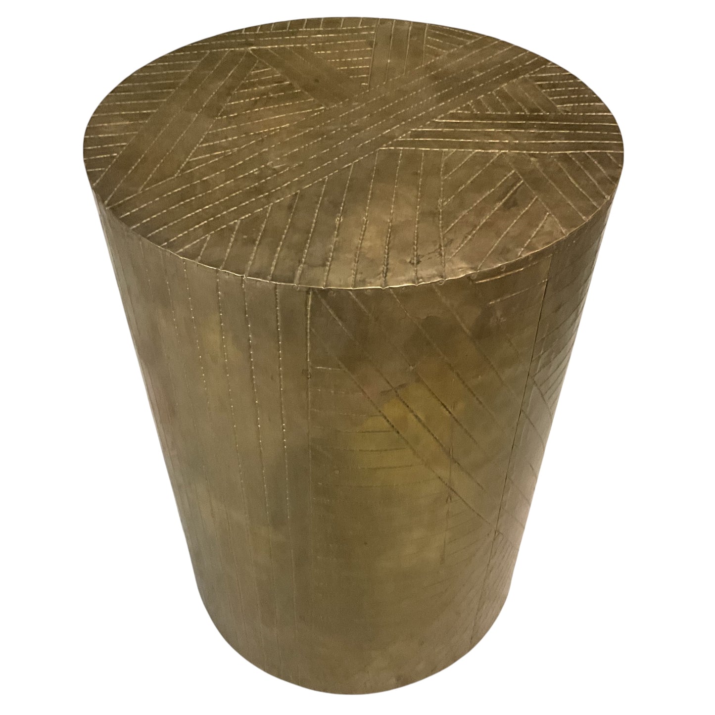 Vintage Brass Wrapped Cylinder Side Table