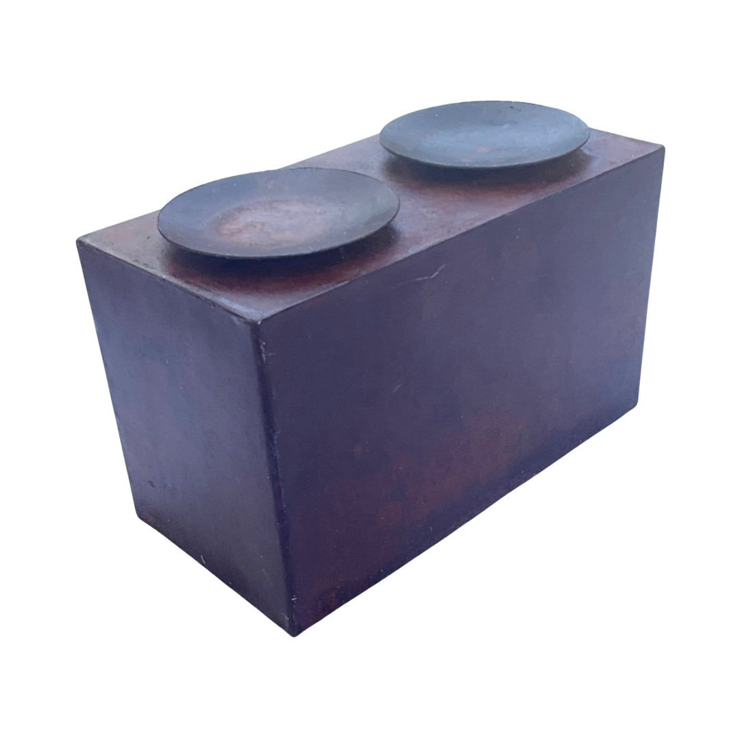 Iron Box Two Candle Holders Patinated