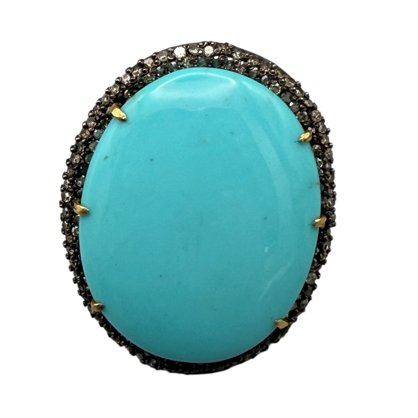 Oval Cabochon Turquoise Ring with Diamonds Frame