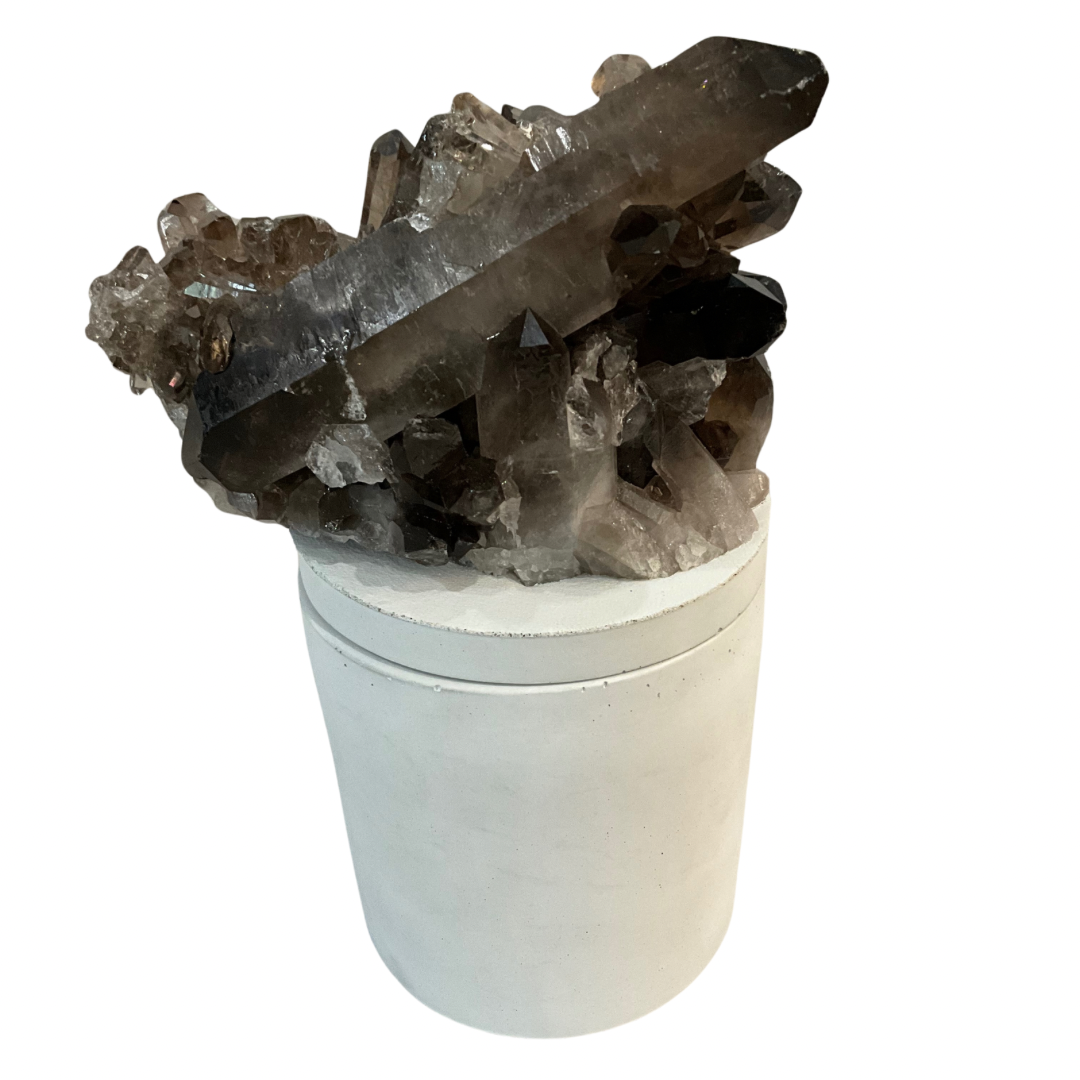 Multiple Smoky Quartz Crystal Lid Gardenia Candle