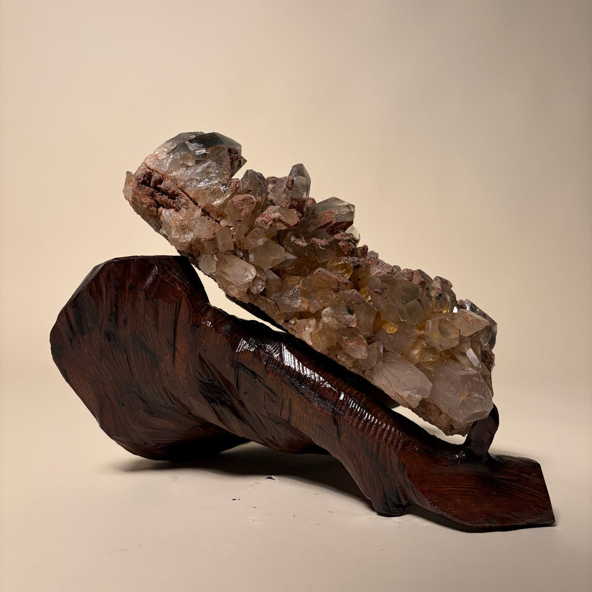 Quartz Cluster Crystal On Wooden Stand