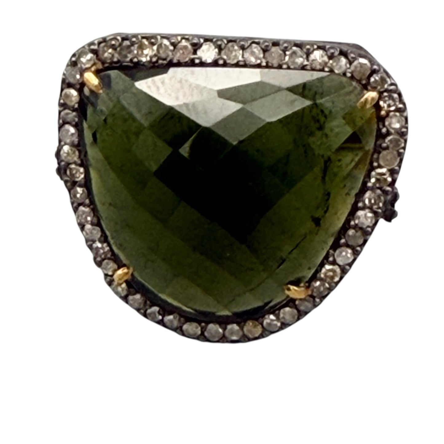 Faceted Green Tourmaline & Diamond Ring