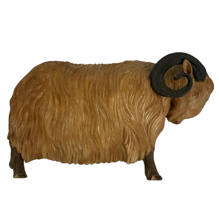 Pair of Vintage Wood Ram Wall Sculptures