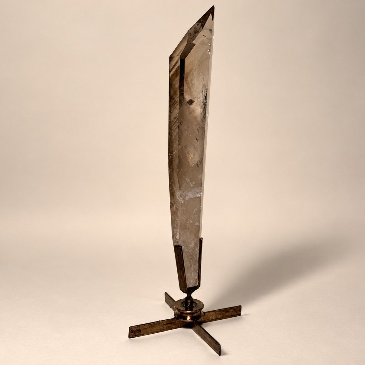 Light Smokey Quartz Spear Crystal On Rotating Base