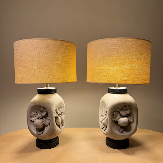 Pair of Matte Bisque Italian Mid Century Lamps