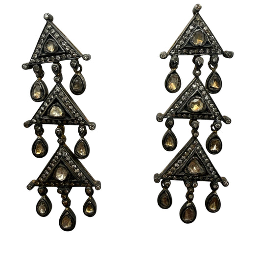 Triple Pyramid Multi-Diamond Drop Earrings