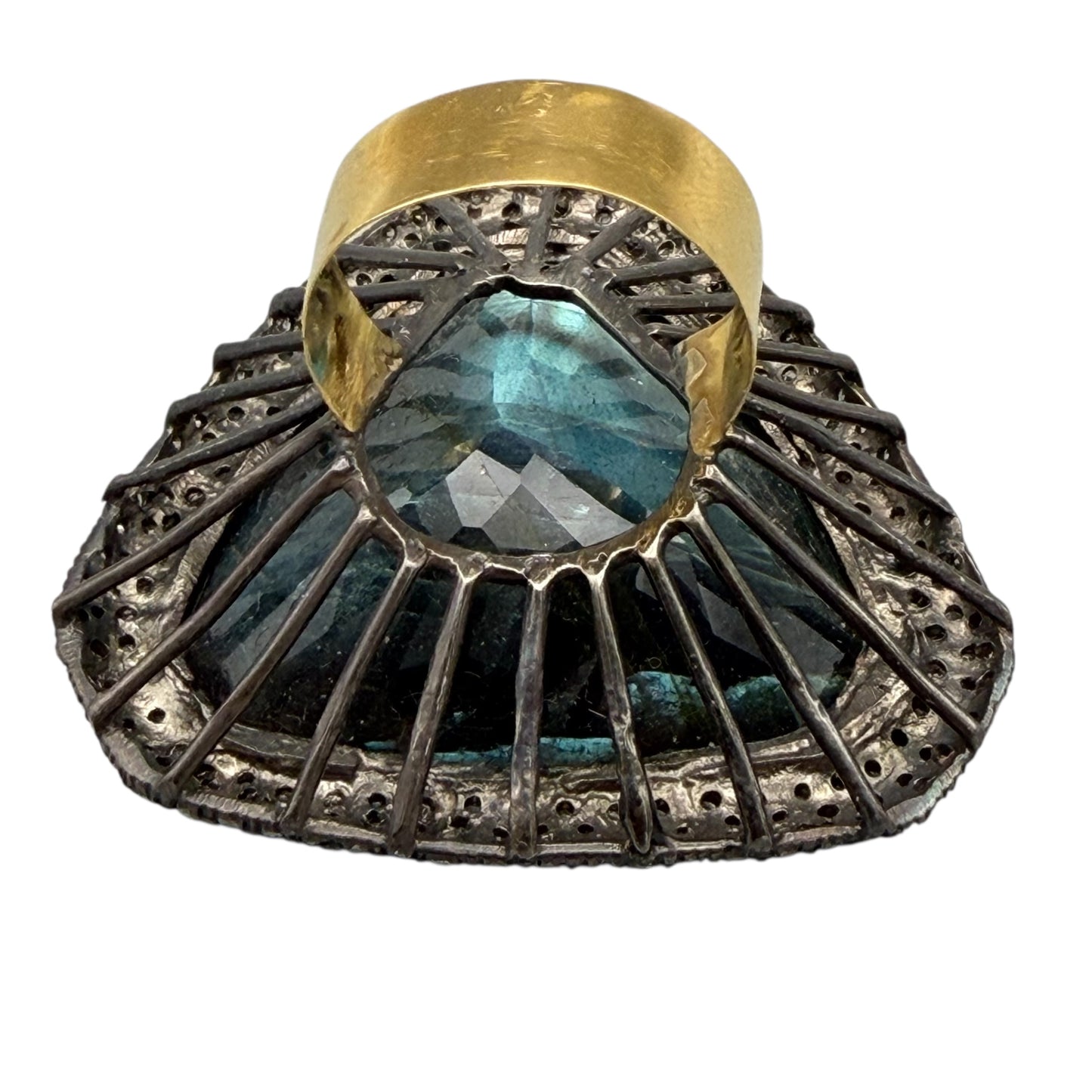 Abstract Labradorite Ring with Diamonds