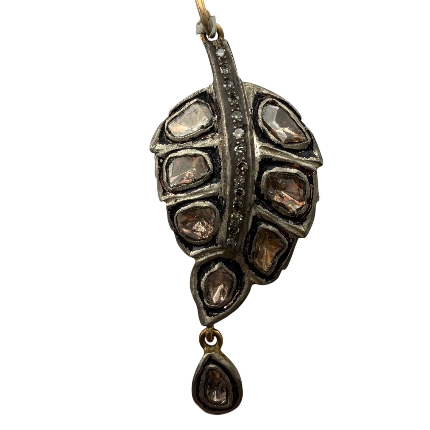 Raw Cut Diamonds Abstract Feather Shape Earrings