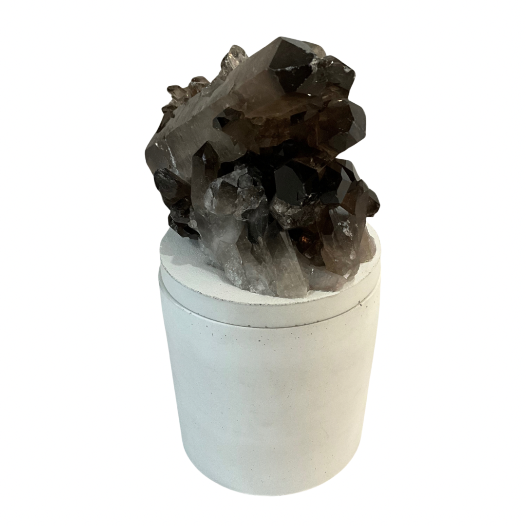 Multiple Smoky Quartz Crystal Lid Gardenia Candle