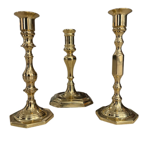 Set of 3 Varying Vintage Brass Candle Holders