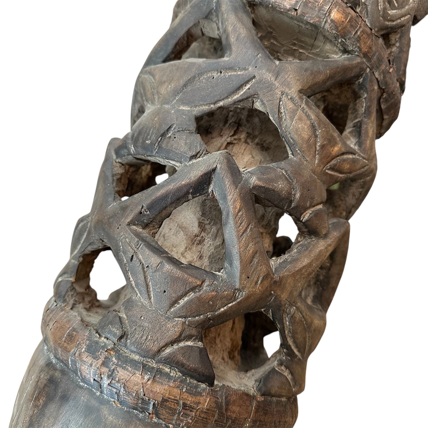 Pair of Carved Wooden and Copper Tusks