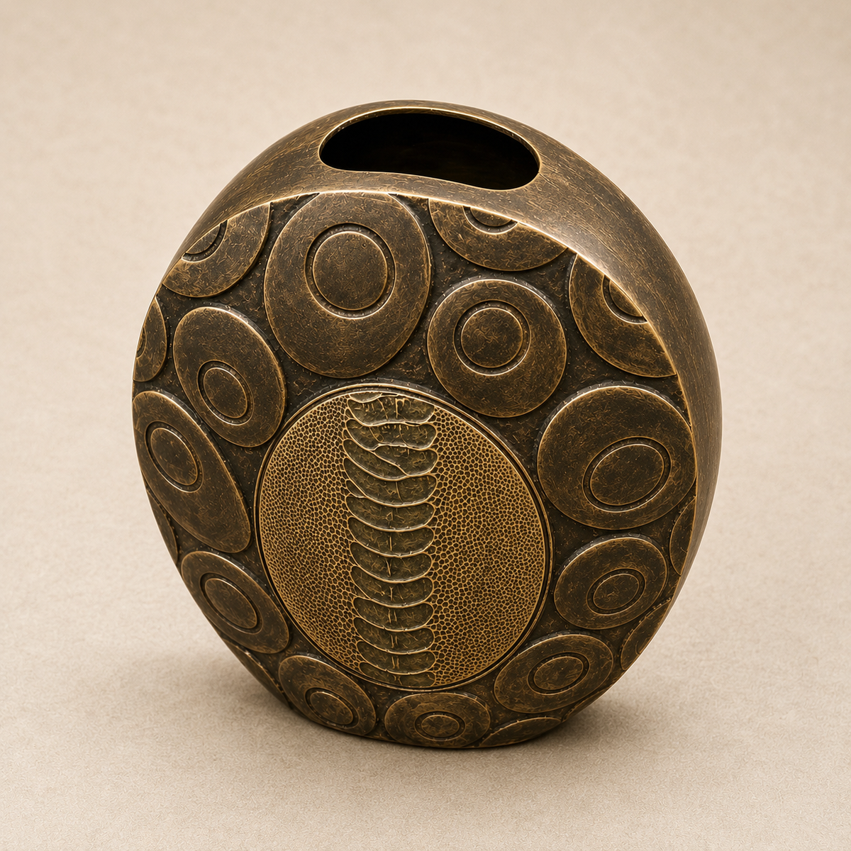 R & Y Augousti Bronze Tone Brass Vase with Reptile Accents