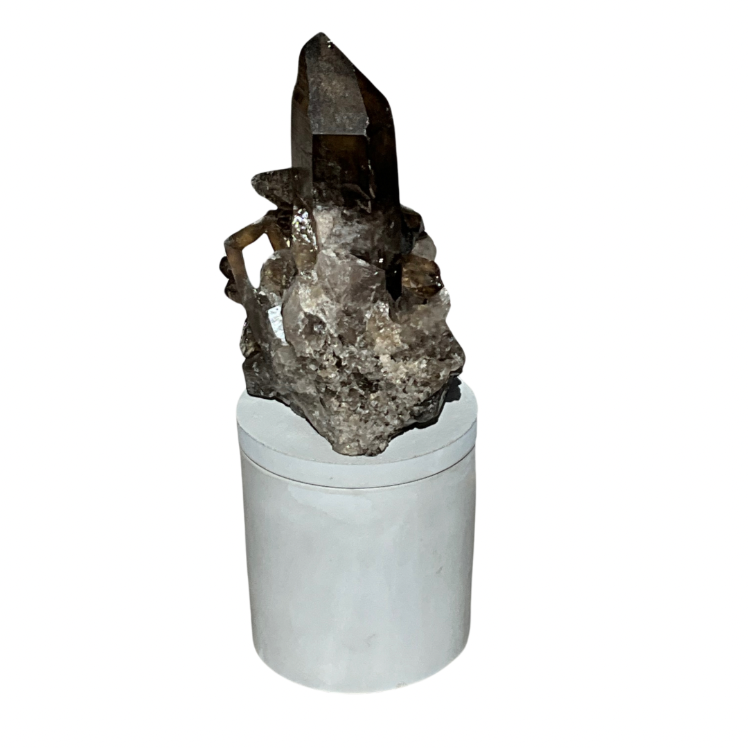 Smoky Quartz Crystal Cluster Lid Gardenia Candle