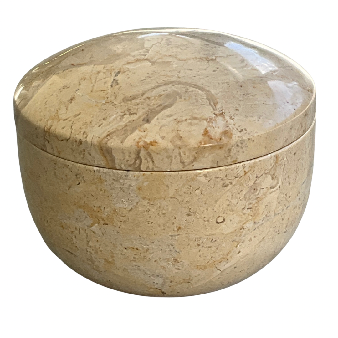 Vintage Travertine Stone Bowl with Lid