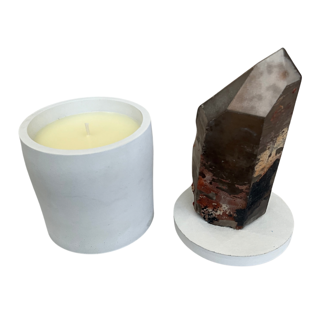 Abstract Smoky Quartz Crystal Lid Gardenia Candle