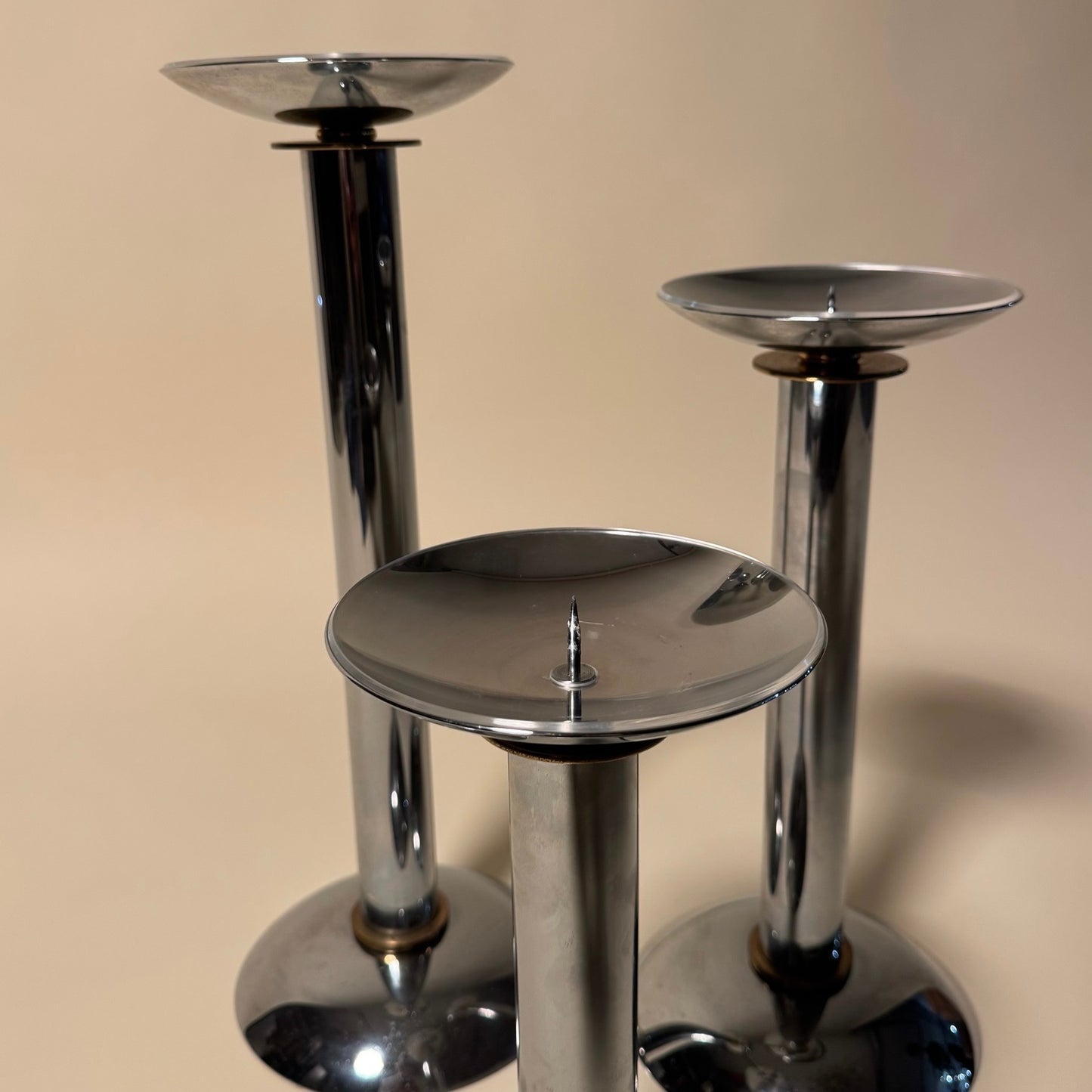 Karl Springer Set of 3 Chrome Candle Holders