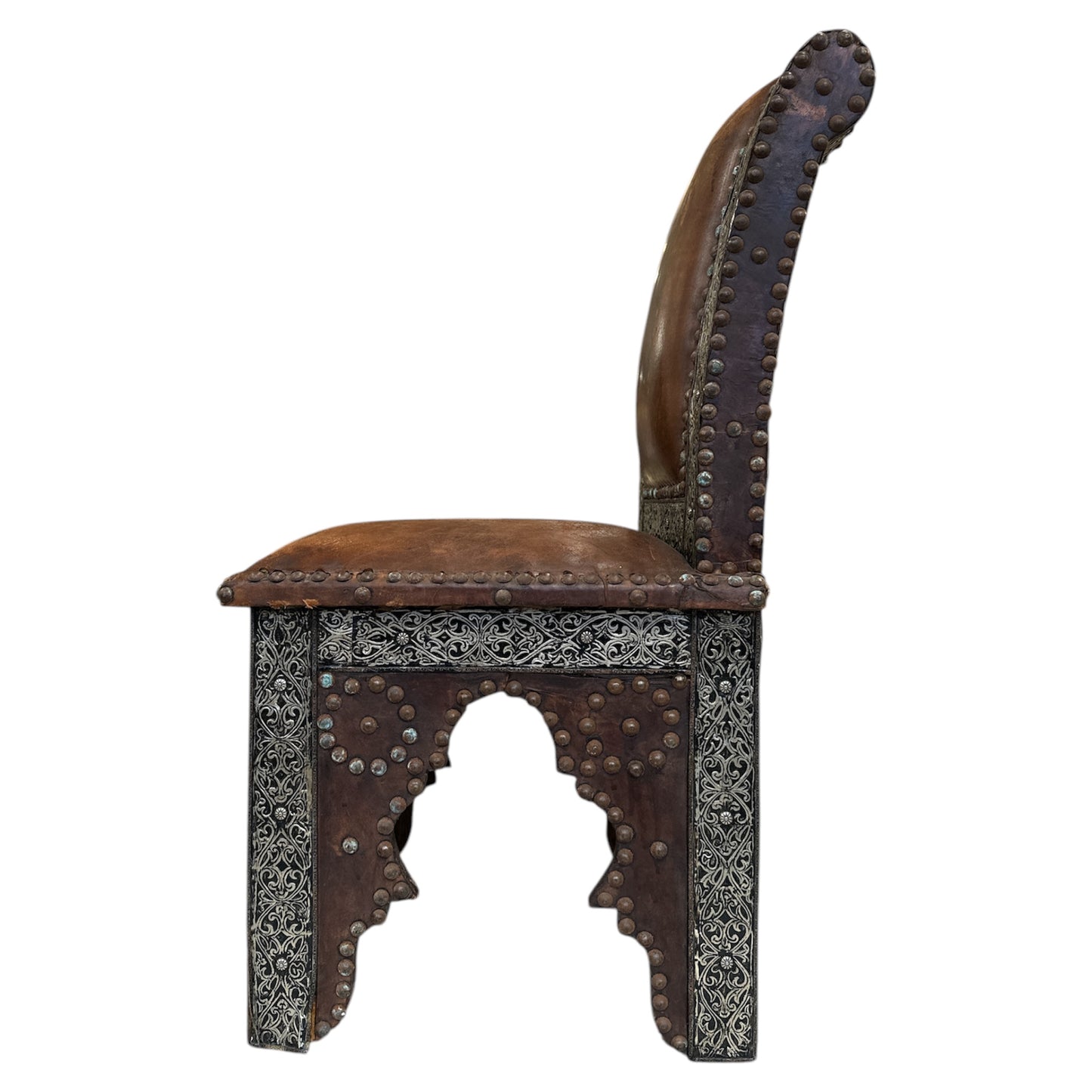 Moroccan Leather & Metal Chair with Studs