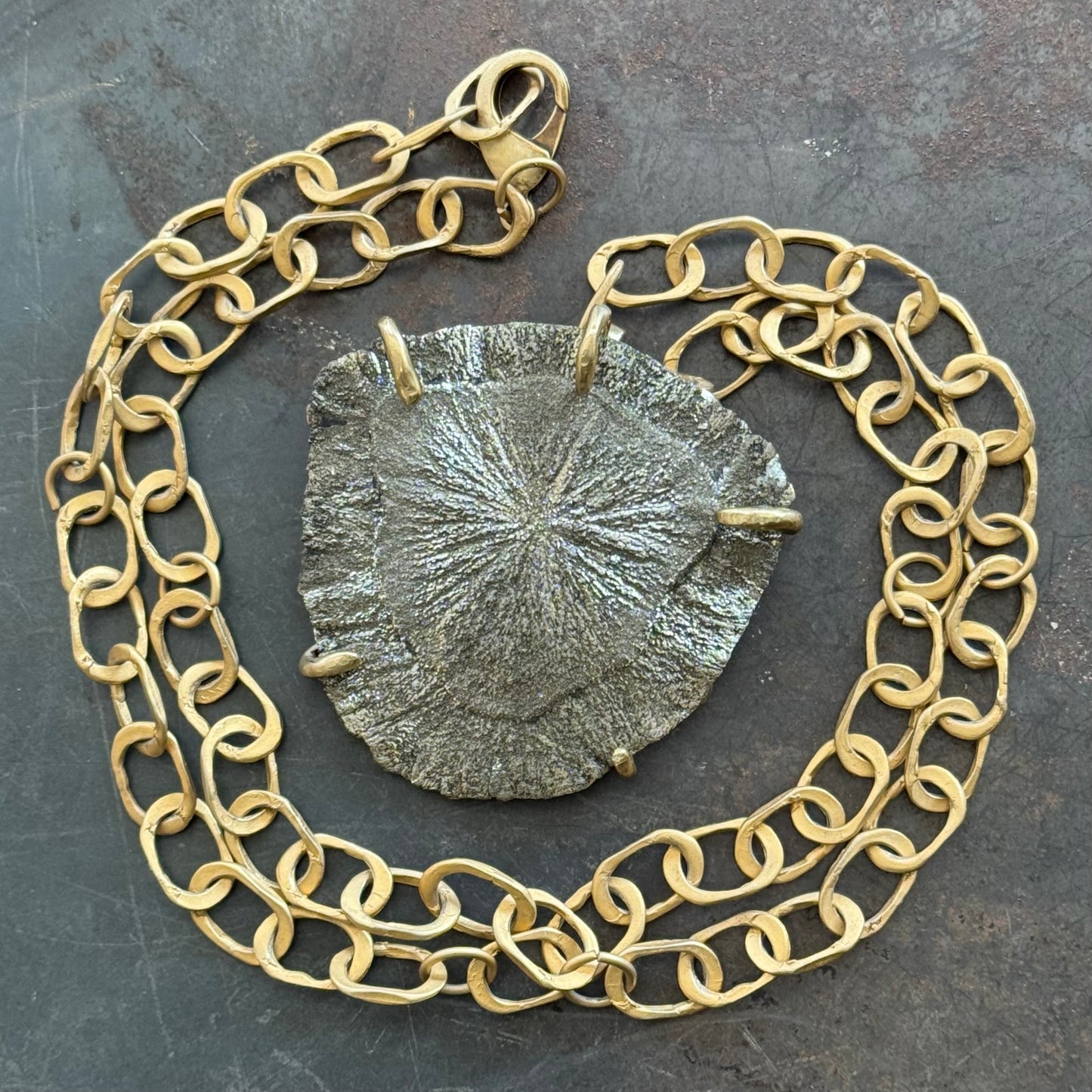 Pirate Gold God/Goddess Sun Disk Vintage Brass Chain Necklace