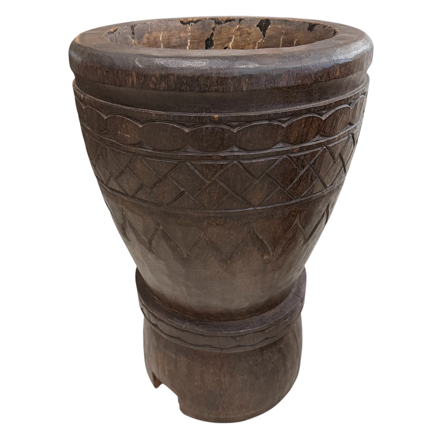 Pair of Solid Palmwood Asymmetrical Vintage Planters