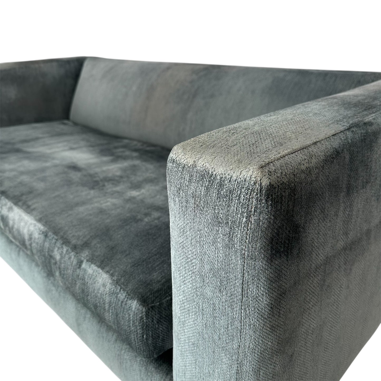 Rare Harvey Probber Settee Couch in Plush Shark Blue w/ Lucite Base