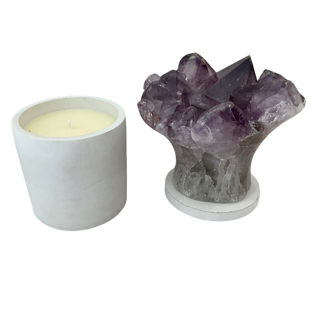 Amethyst Flower Cluster Crystal Lid Gardenia Candle