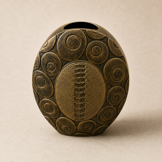 R & Y Augousti Bronze Tone Brass Vase with Reptile Accents