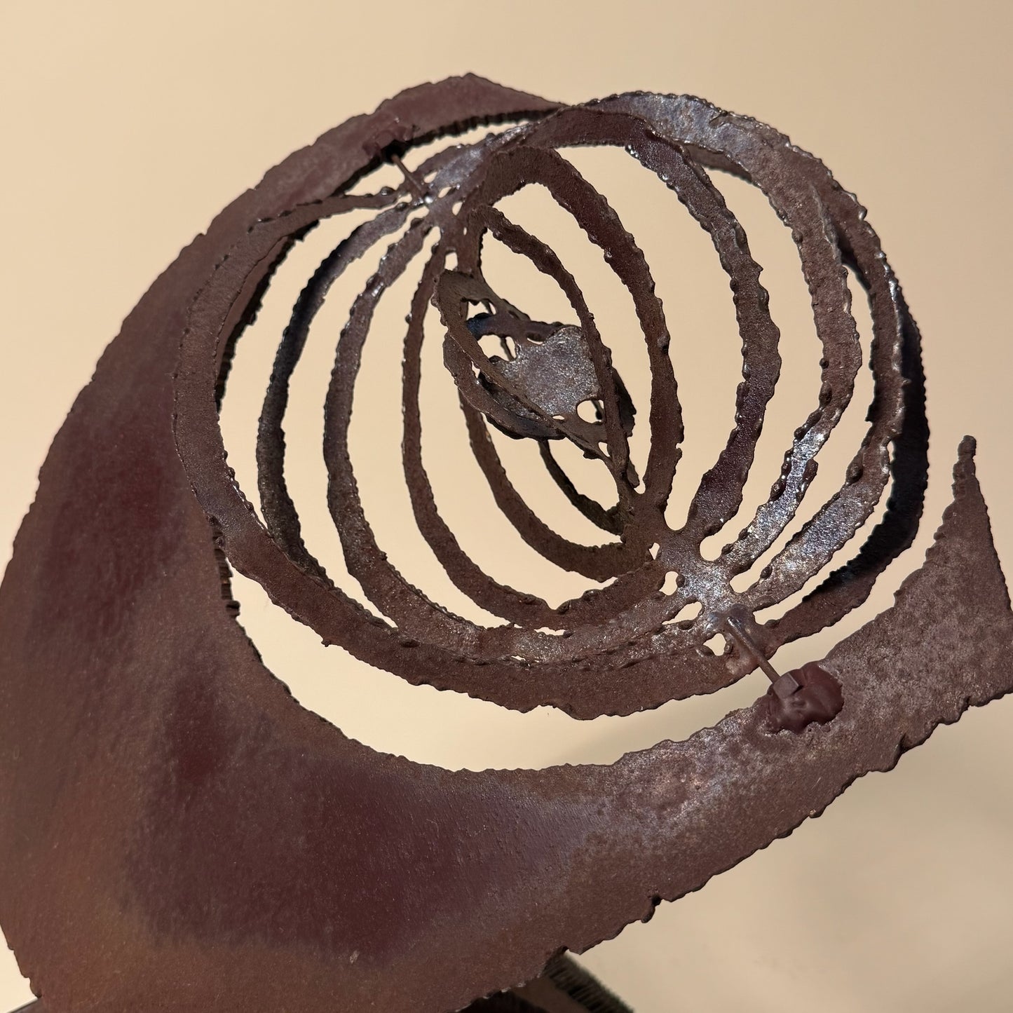 Vintage Abstract Kinetic Metal Sculpture on Wood Base