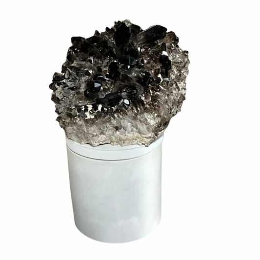 Large Smoky Quartz Cluster Lid Gardenia Candle