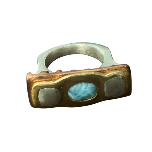 Larimar w/ Brass Silver & Copper Teeth Ring