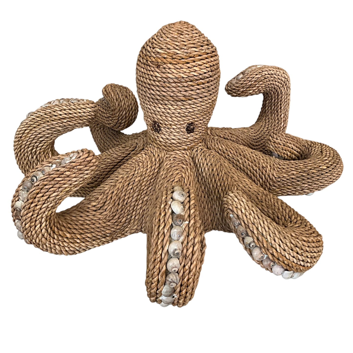 Large Vintage Rattan Wicker Octopus with Seashells