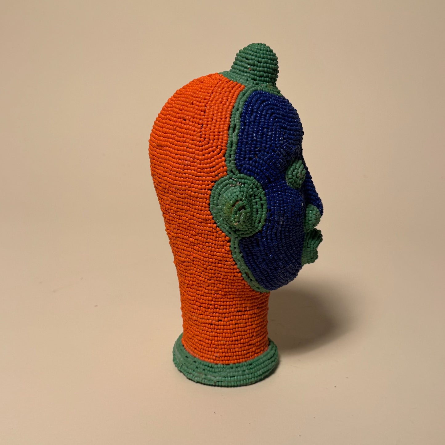Ife Tribe Hand Beaded Vintage Head Sculptures Blue Orange
