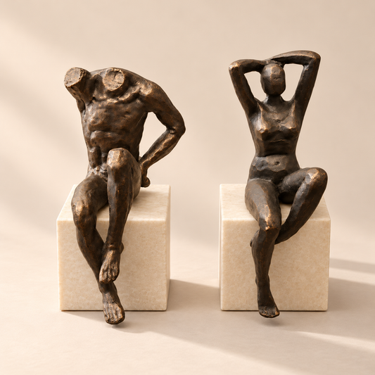 Pair of Vintage Bronze Figures on Marble Bookends