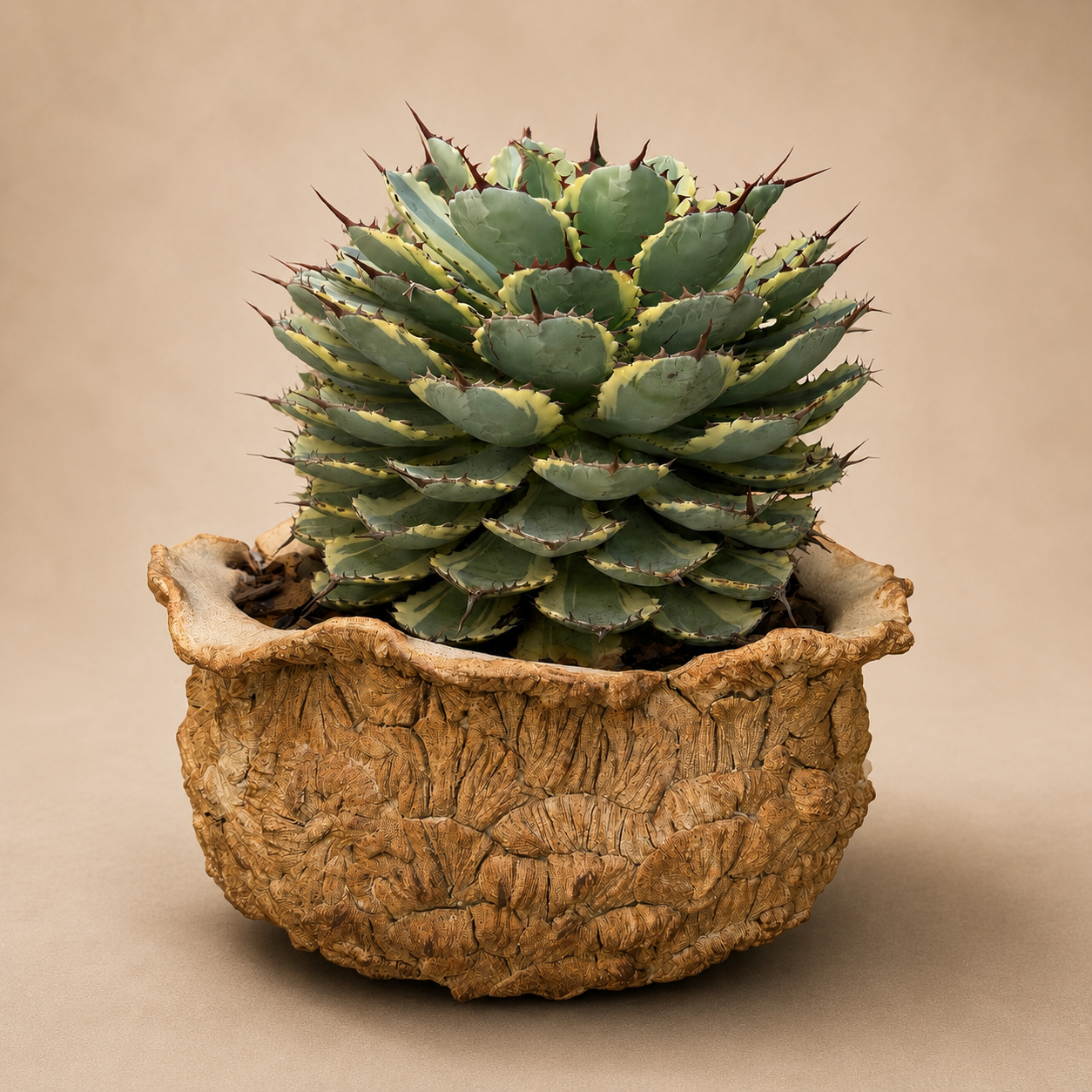Dwarf Butterfly Agave Cactus in Hand-Crafted Ceramic Planter