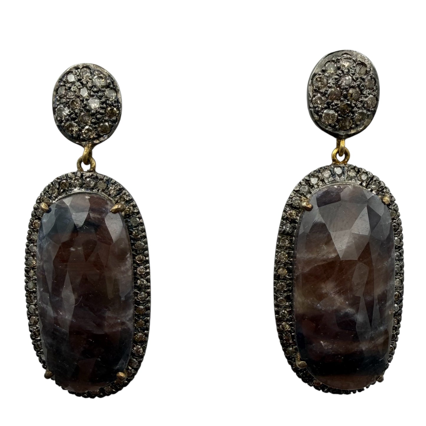 Faceted Oblong Sapphire & Diamond Earrings