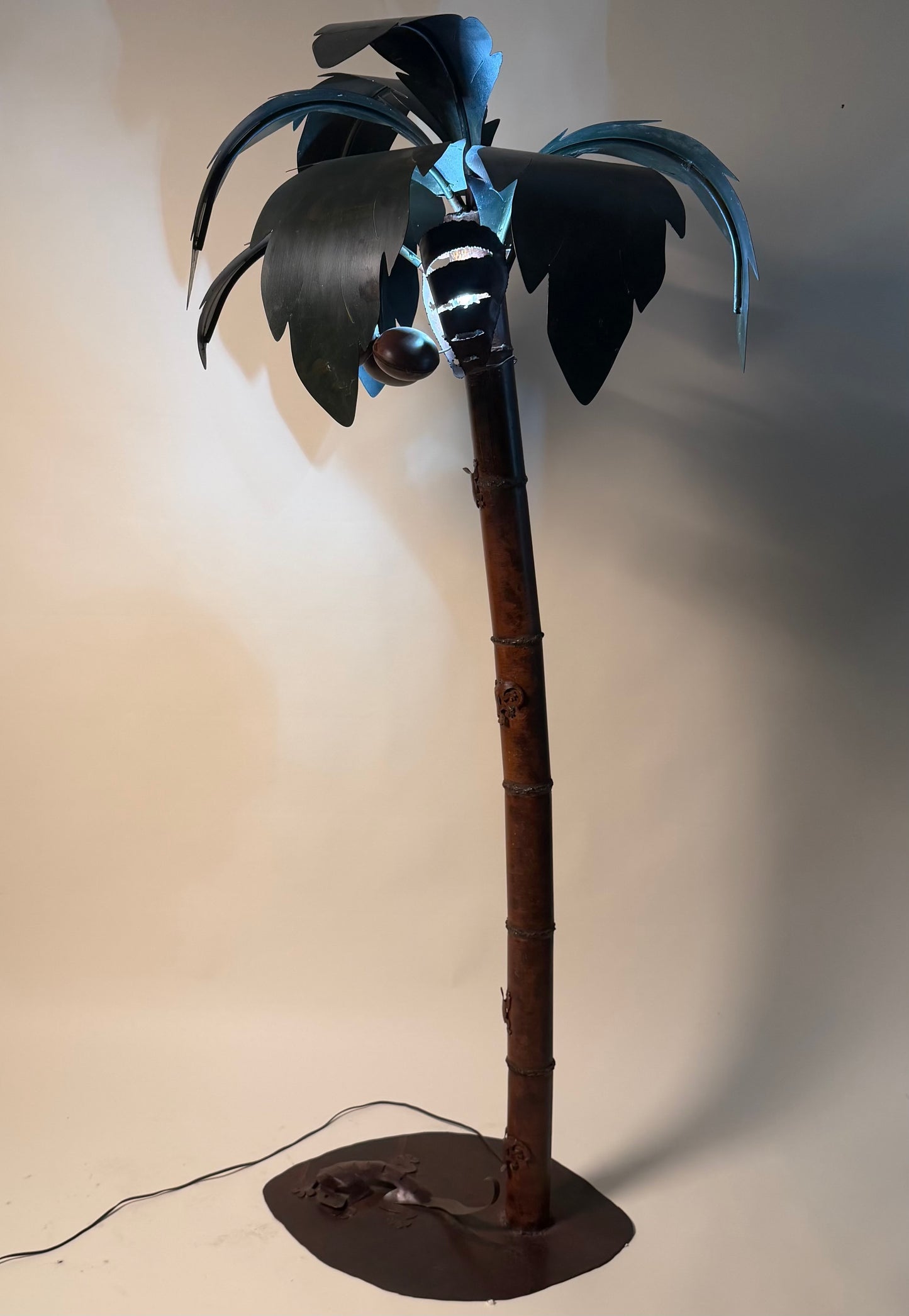 Vintage Metal Palm Tree Floor Lamp with Coconuts Accent