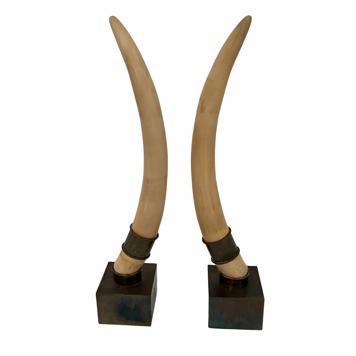 1970'S Chapman Pair of Resin Tusks in Brass Base