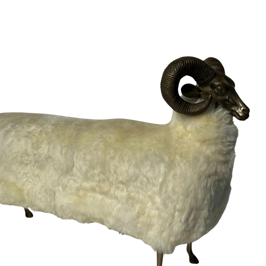 Brass / Fur Ram / Sheep Sculpture Bench