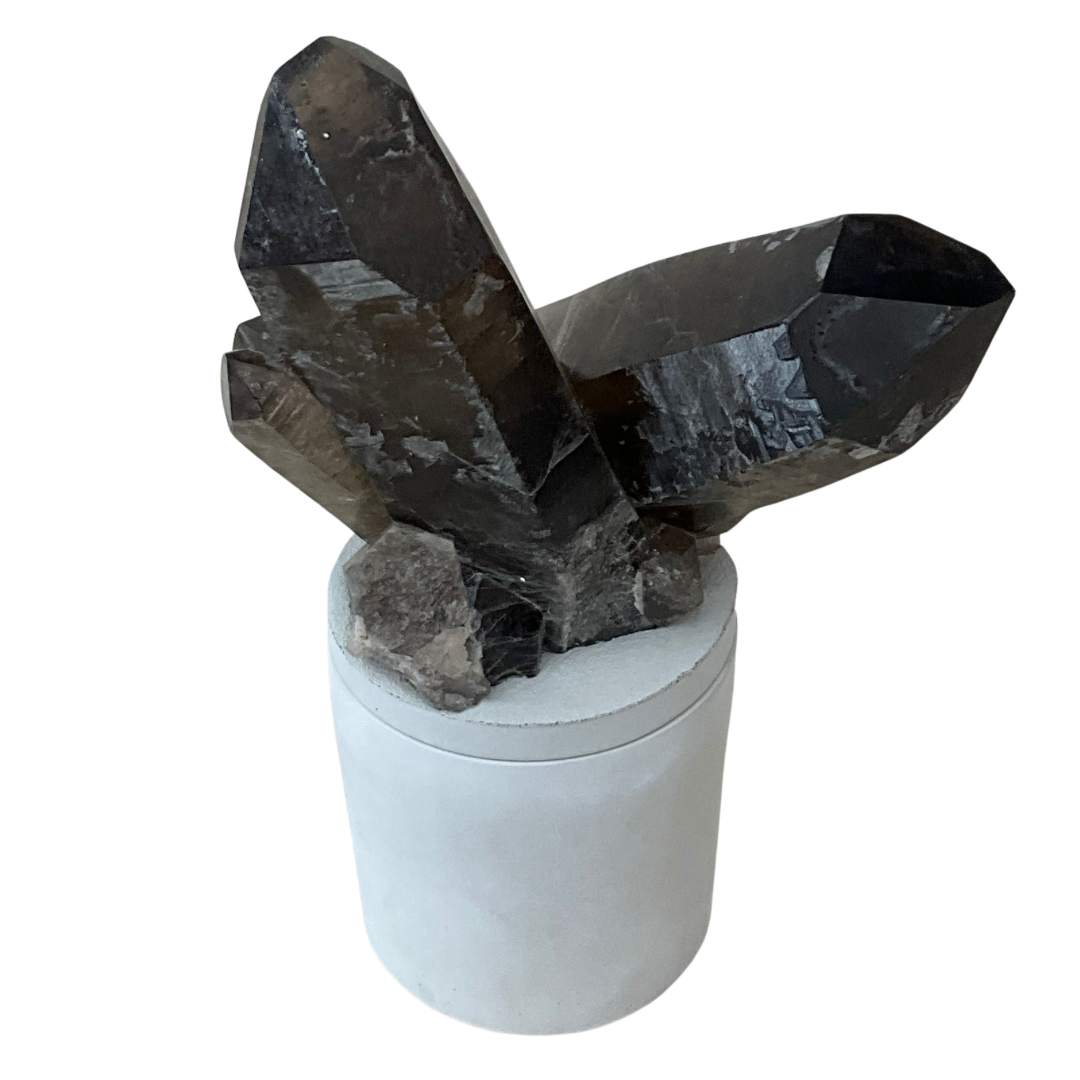 Large Smoky Quartz Generator Cluster Lid Gardenia Candle