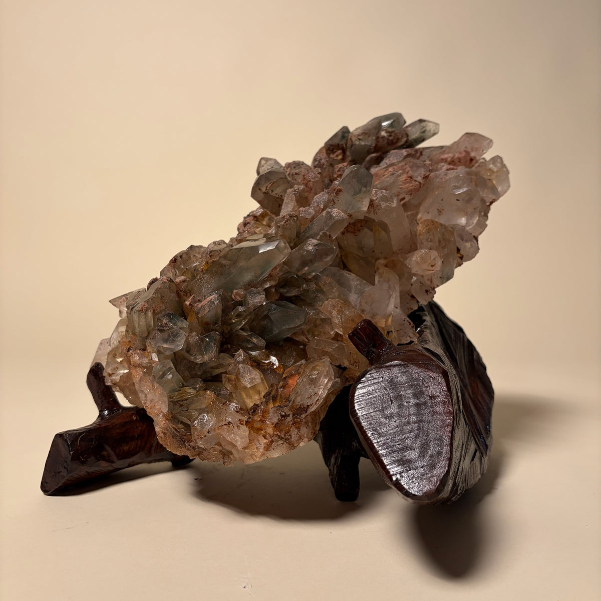 Quartz Cluster Crystal On Wooden Stand
