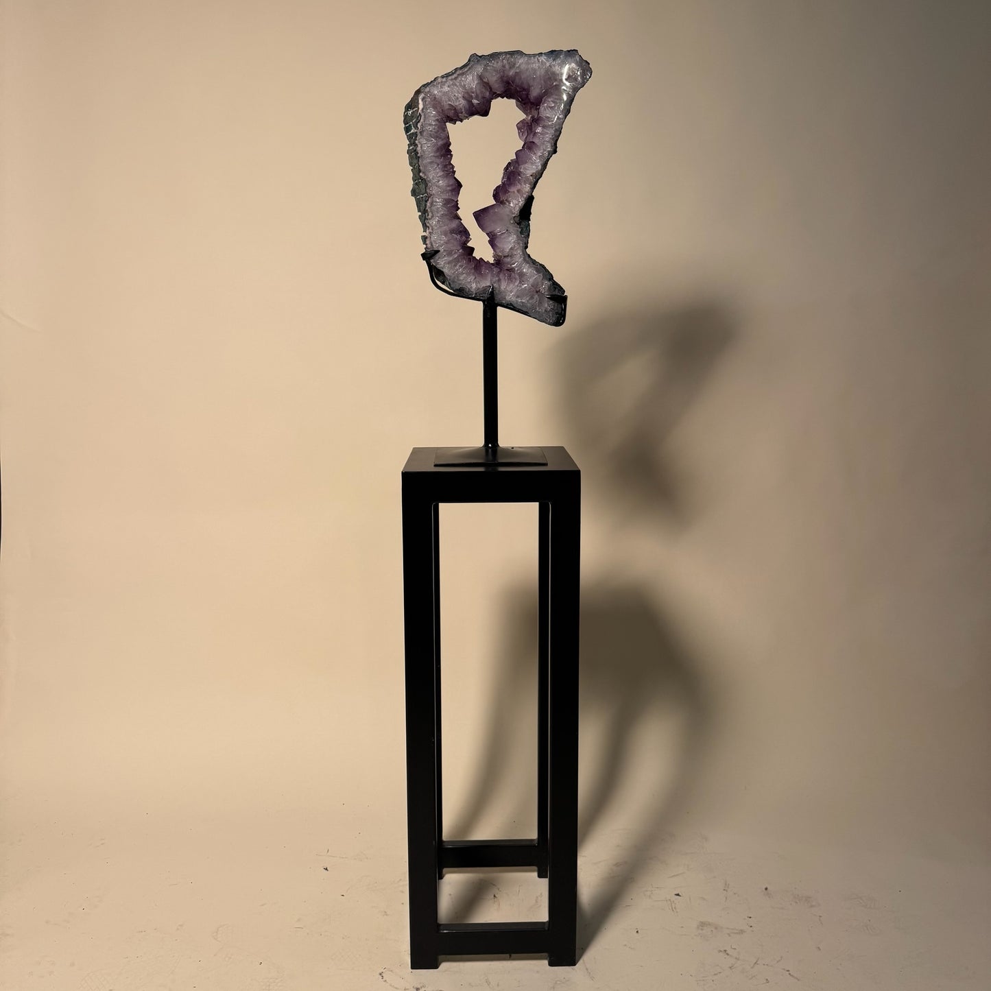Cut-Out Amethyst Crystal Geode on Metal Stand
